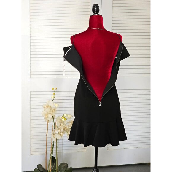 NWT Alice + Olivia Women's Black Dash Cold-Shoulder Flounce Dress Sz 4 1939 - Picture 13 of 15